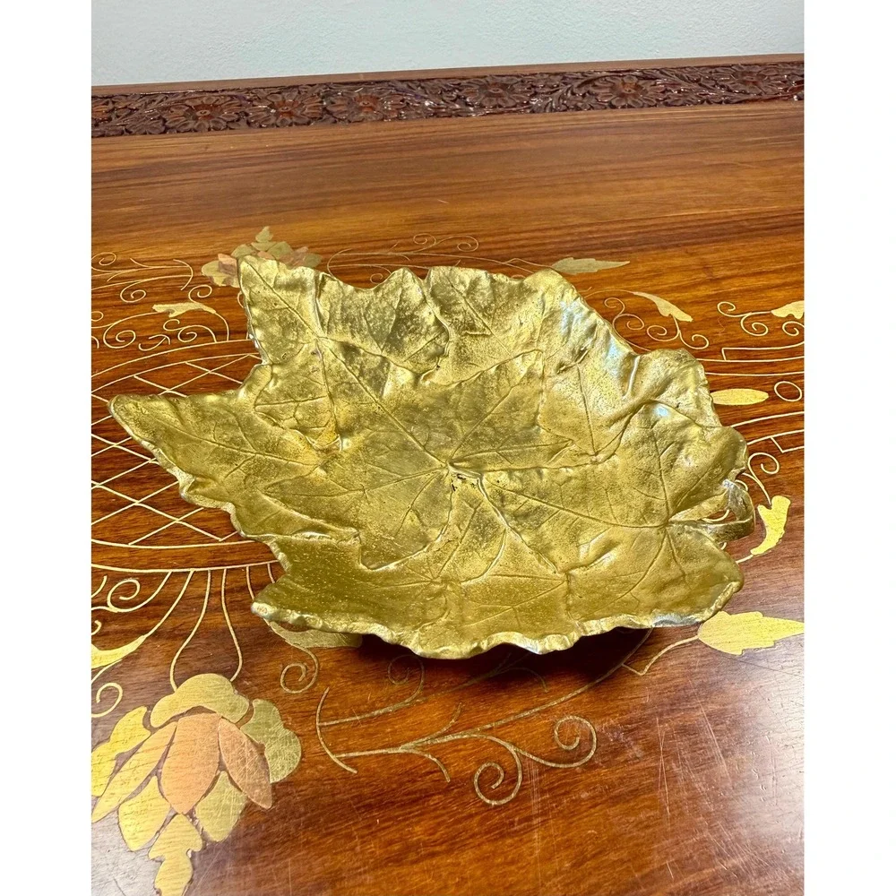 Vintage Brass Ivy‎ Leaf Dish • Cambron Solid Brass Trinket Tray Catchall